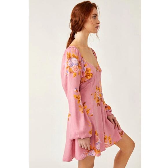 NWT Free People Adella Floral Mini Dress Pink Rose M Boho Cottagecore $128 - Picture 2 of 11